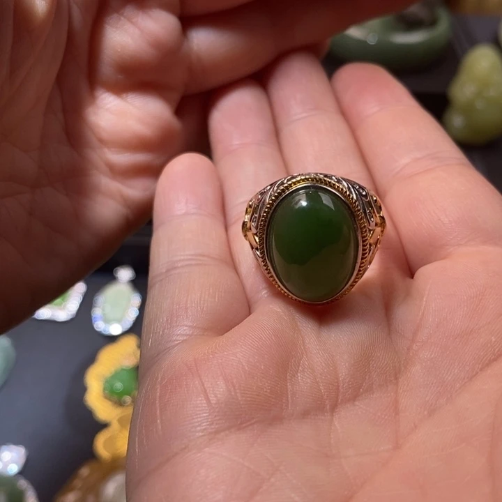 和田玉（碧玉）戒指银S925镶嵌