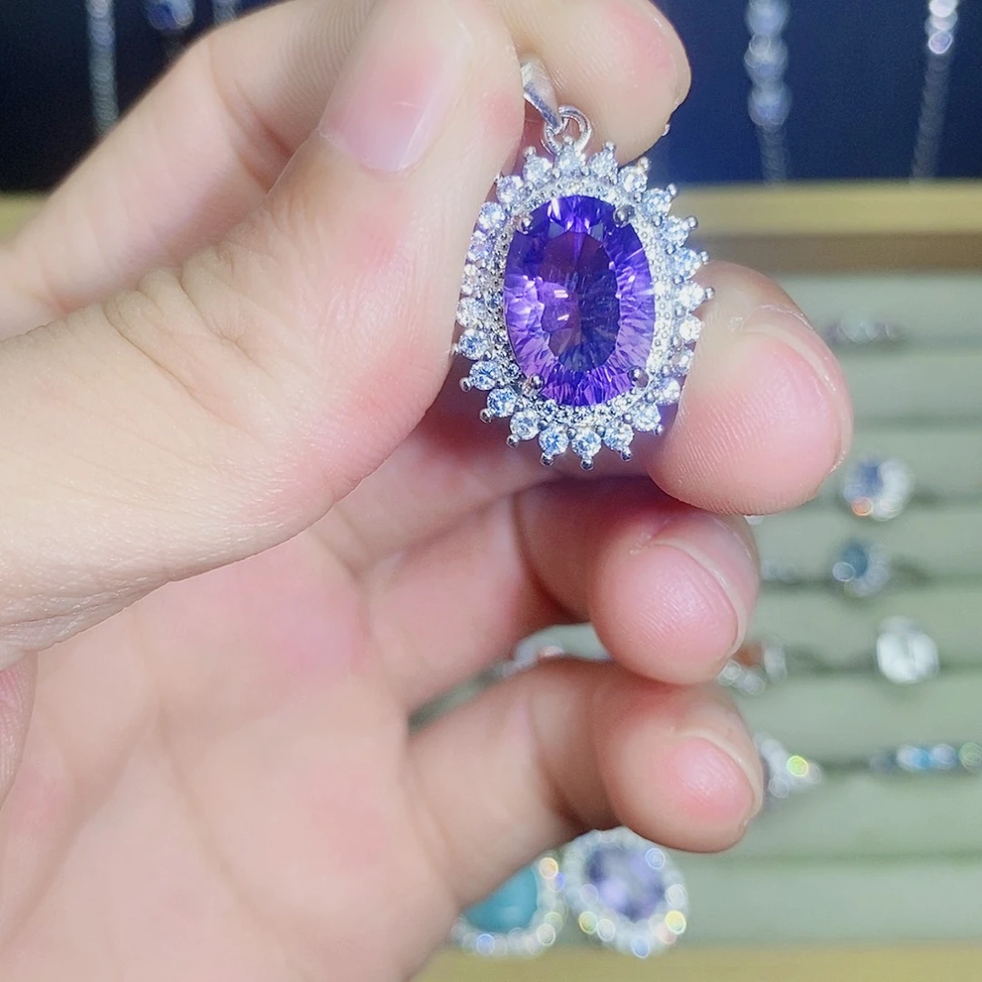 吊坠(不含链)银S925镶嵌紫晶