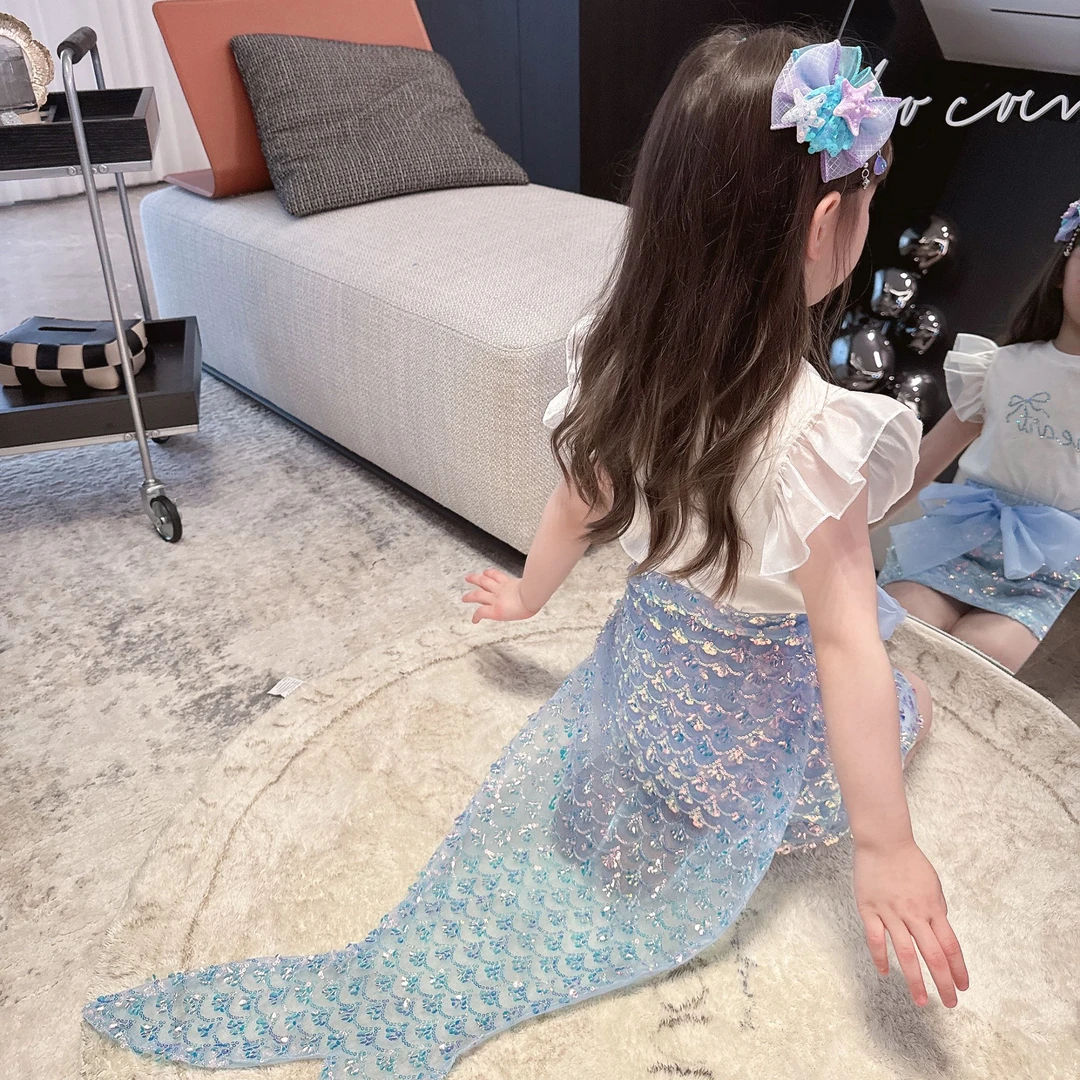 【馒头家】【现货】梦幻美人鱼公主裙套装夏季女童百搭牛仔裤套装