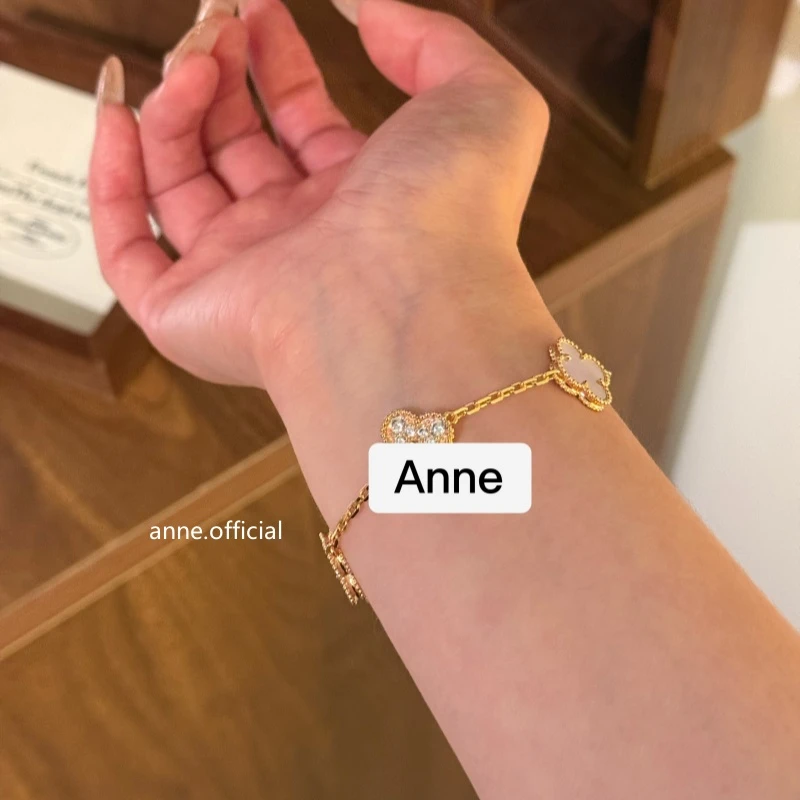 铜合金手链 粉贝四叶草镶锆超闪气质手链【S224】