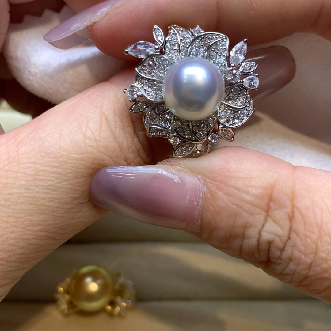 银S925镶嵌戒指海水珍珠