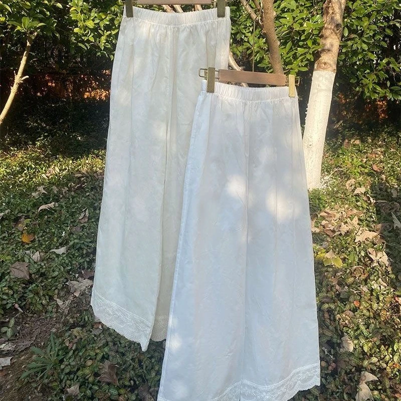 【现货+运费险】棉麻文艺休闲裤花边刺绣阔腿裤宽松九分拼接Y550
