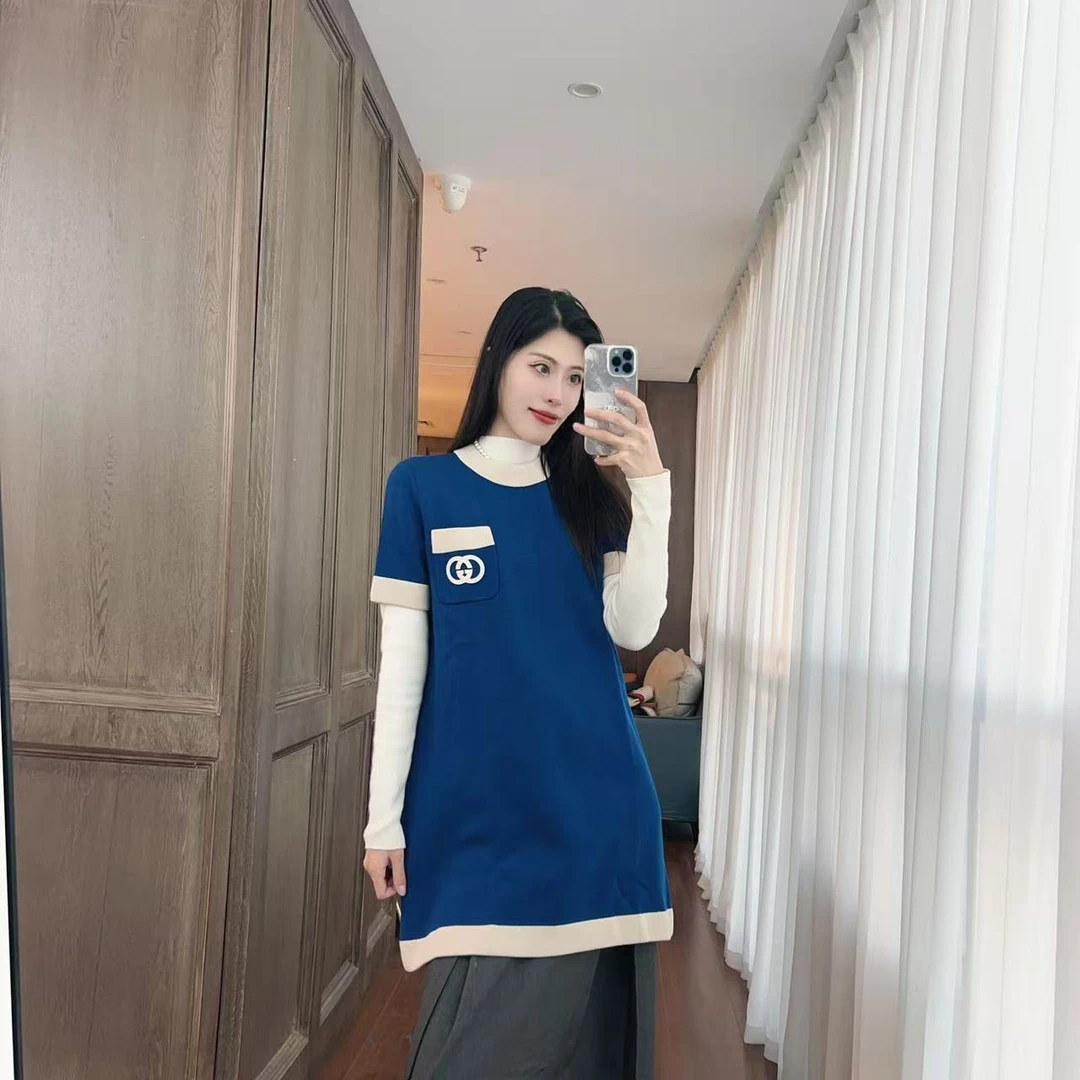 95新 GUCCI/古驰 麦殿/针织连衣裙L码蓝色A级/241222JCH8X99