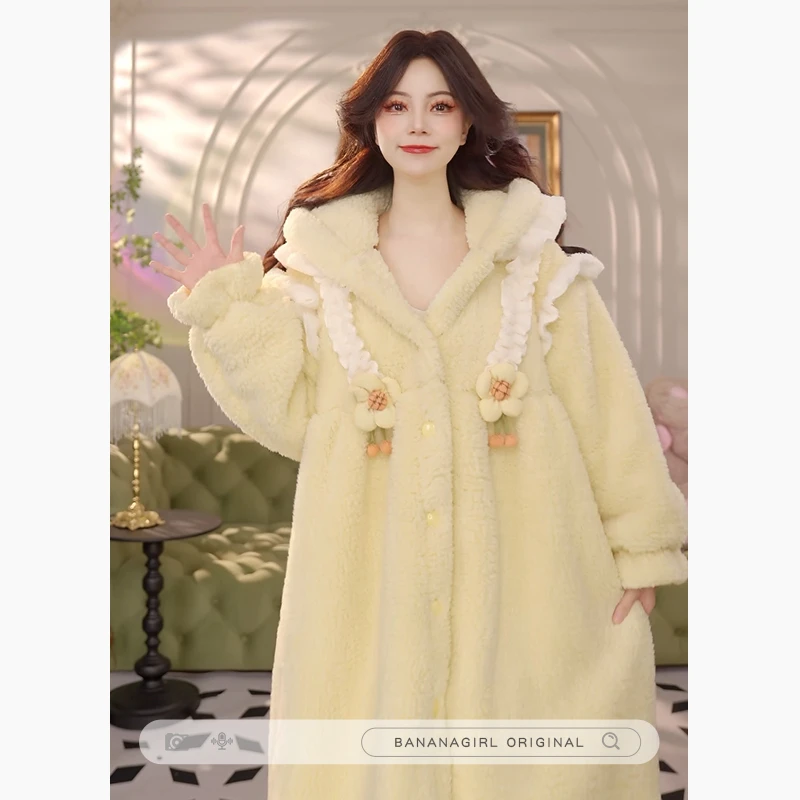 香蕉女孩【小蜜橘】睡衣女秋冬中长款连帽循环蓄温速暖家居服可外穿