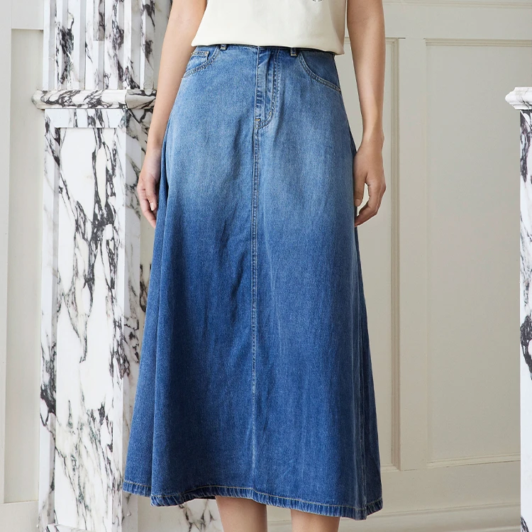 【小余专享】3S夏季简约时尚渐变水牛仔A型半裙43182001