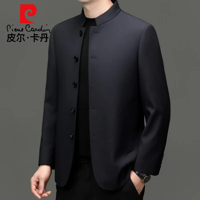 皮尔卡丹高端男装春秋季中山装男中华立领上衣外套中年爸爸装中式