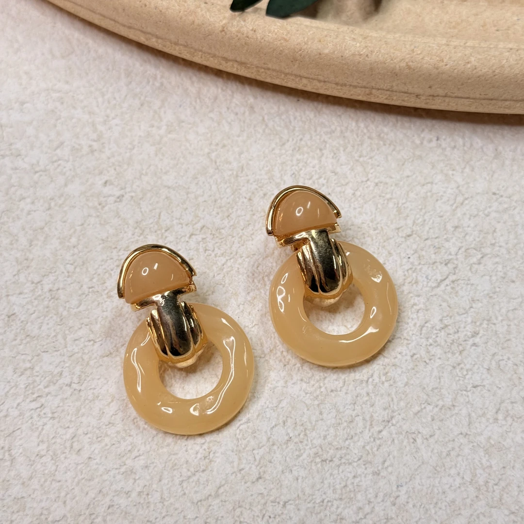 铜合金树脂耳饰 【六六中古】孤品复古耳夹ap6816