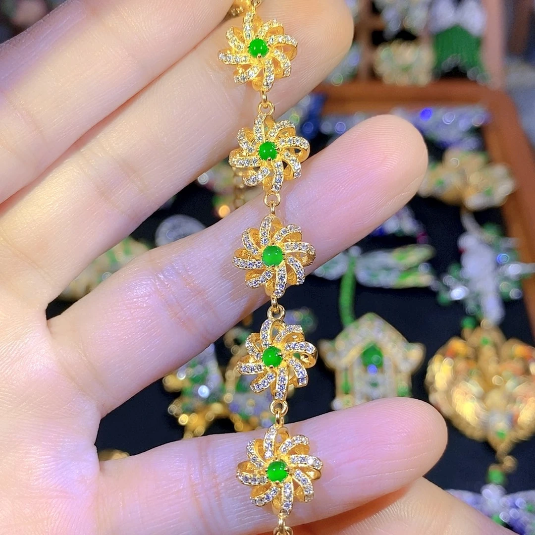 吊坠(不含链)银S925镶嵌翡翠