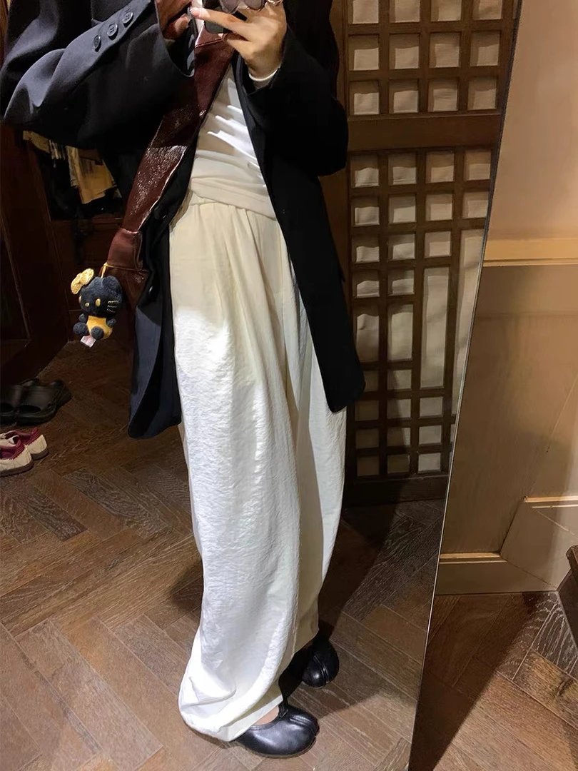 松紧腰垂感阔腿裤山本裤2025年夏季休闲气质高腰宽松奶芙裤25810