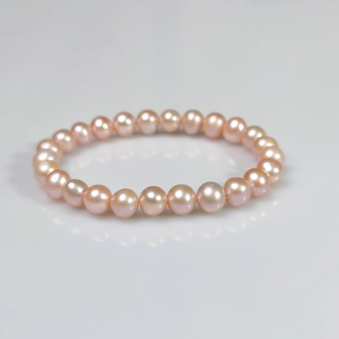 7-8mm曼塔玫瑰粉紫色淡水无核珍珠珍珠手链0596