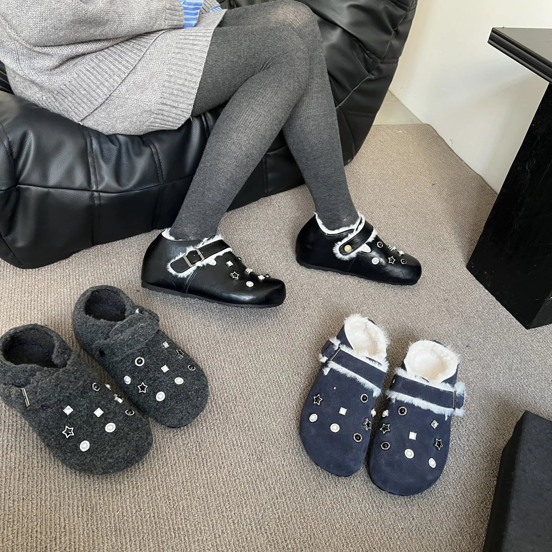 牛皮版~真皮内增高全包勃肯鞋冬季保暖加绒毛毛鞋女单鞋5088-8