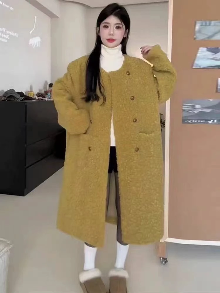 冬季新款轻奢气质加厚宽松显瘦韩版长款外套女仿皮毛一体百搭显瘦