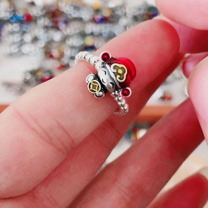 珐琅吊坠足银时财戒指