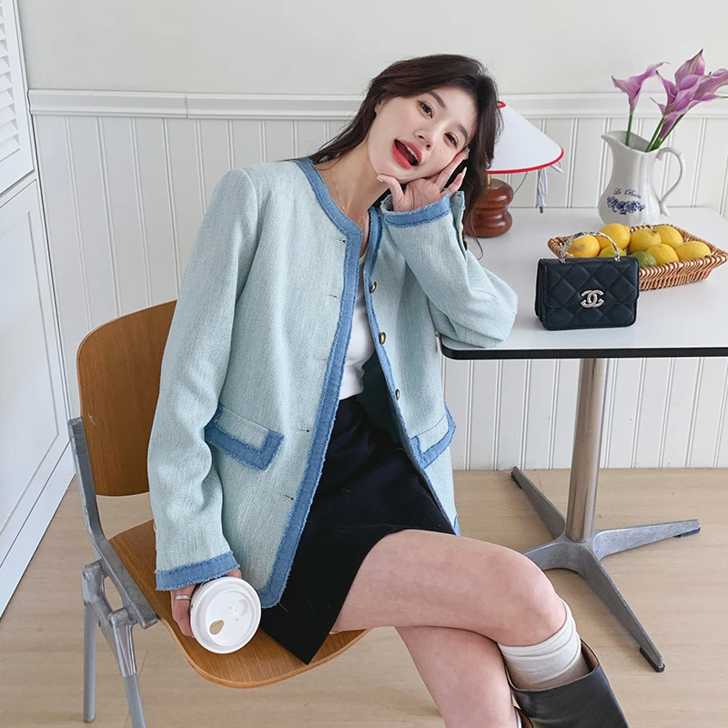 蓝色法式精致小香风外套女2025春秋新款小个子名媛气质轻奢短上衣