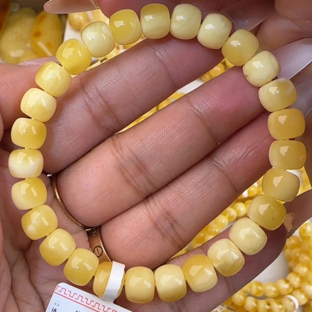 蜜蜡未镶嵌手链金白老型手串