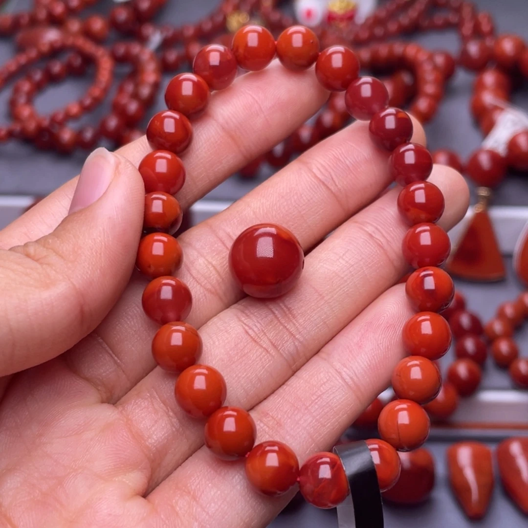 可***u南红玛瑙未镶嵌其他天然原矿）8mm瓦西玫锦双色手串