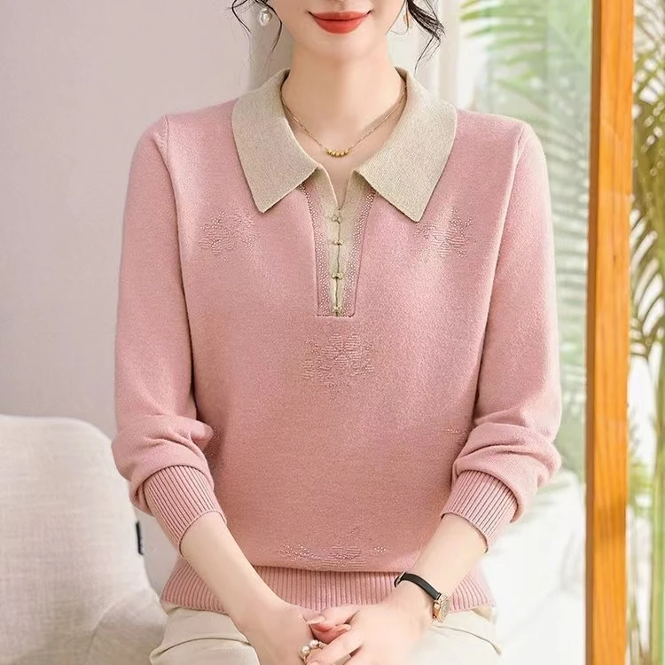 妈妈秋装2025新款针织衫中老年女小衫洋气外穿上衣打底衫9055