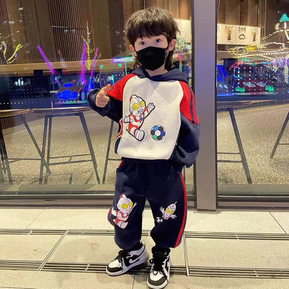 男童连帽卫衣套装冬新款宝宝加绒儿童秋季奥特曼衣服 H520