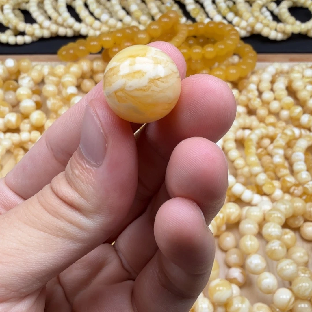 手串蜜蜡未镶嵌17.2mm俄料瓷白花虎皮纹珠子