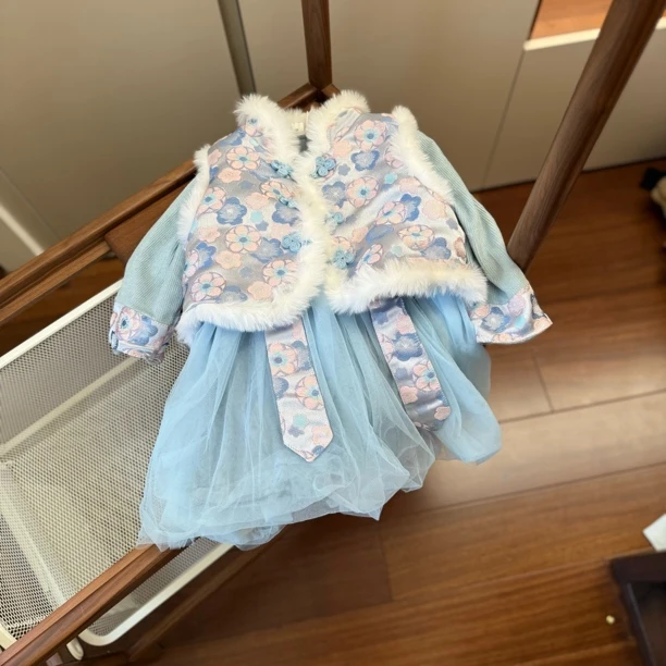 【编号C20】td228-06-儿童花马甲裙套装蓝色-MGF