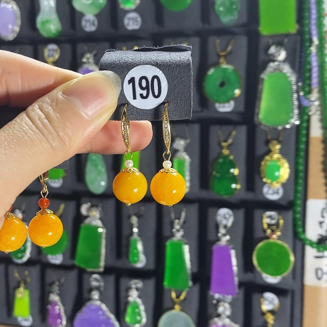 银S925镶嵌翡翠耳饰190