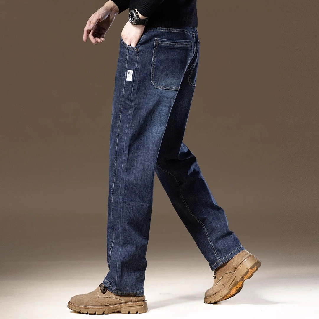 Leekody高端轻商务直筒蓝色牛仔裤男2025新款宽松复古休闲长裤子