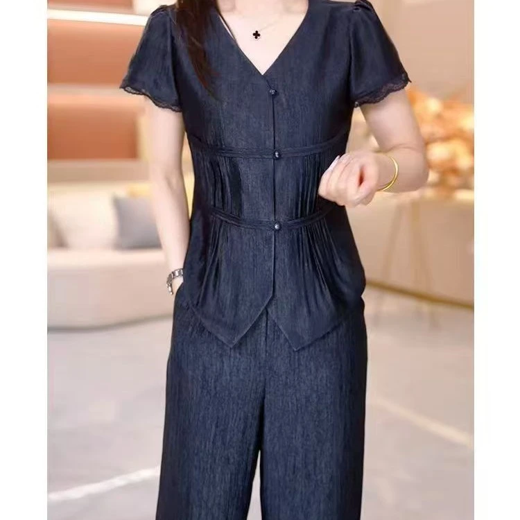 中国风休闲风时尚套装复古显瘦收腰百搭硬汉风老钱风656-1