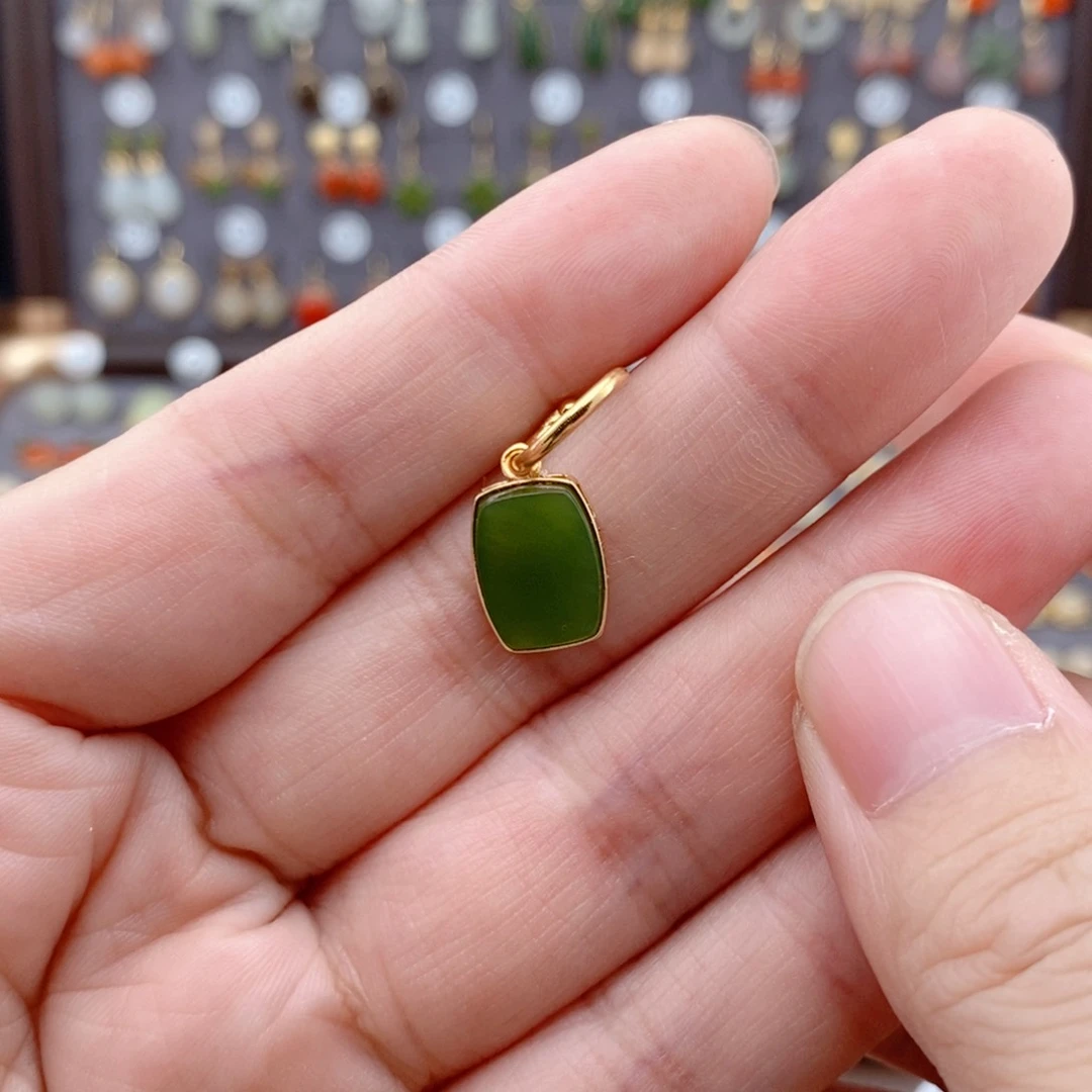 银S925镶嵌和田玉耳饰醉***J