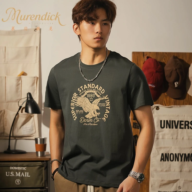 美式复古字母印花纯棉短袖T恤男夏季新款薄款透气休闲圆领体恤男