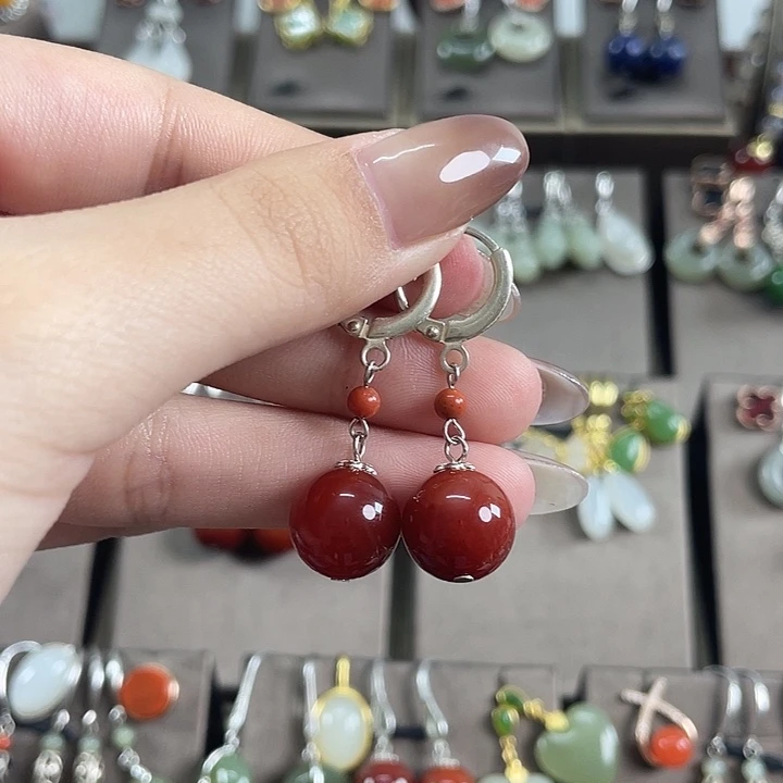 玛瑙/玉髓耳饰银S925镶嵌12左右耳扣