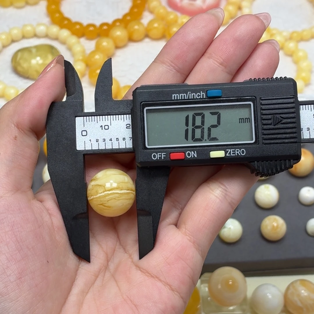 琥珀未镶嵌颈饰俄料一线天虎皮纹单珠18mm