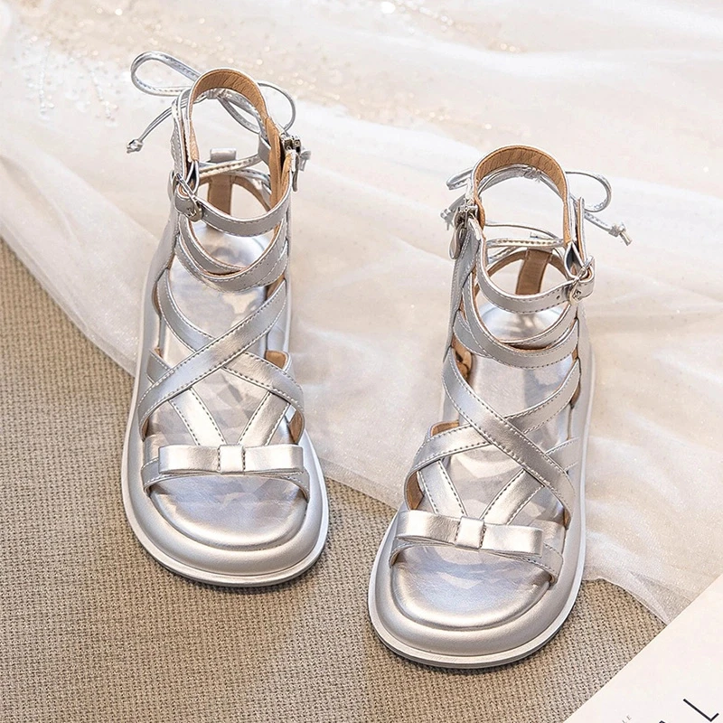 ABC女童凉鞋夏款2025新款儿童公主鞋时尚软底女孩中大童罗马童鞋