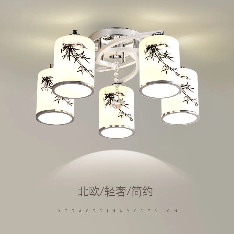 国风卧室吊灯北欧灯具现代简约竹叶防尘客厅灯2025年新款家用