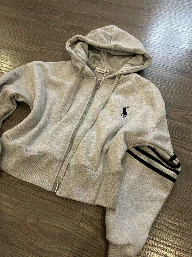 连帽卫衣女秋冬2025新款爆款慵懒风条纹刺绣外套上衣