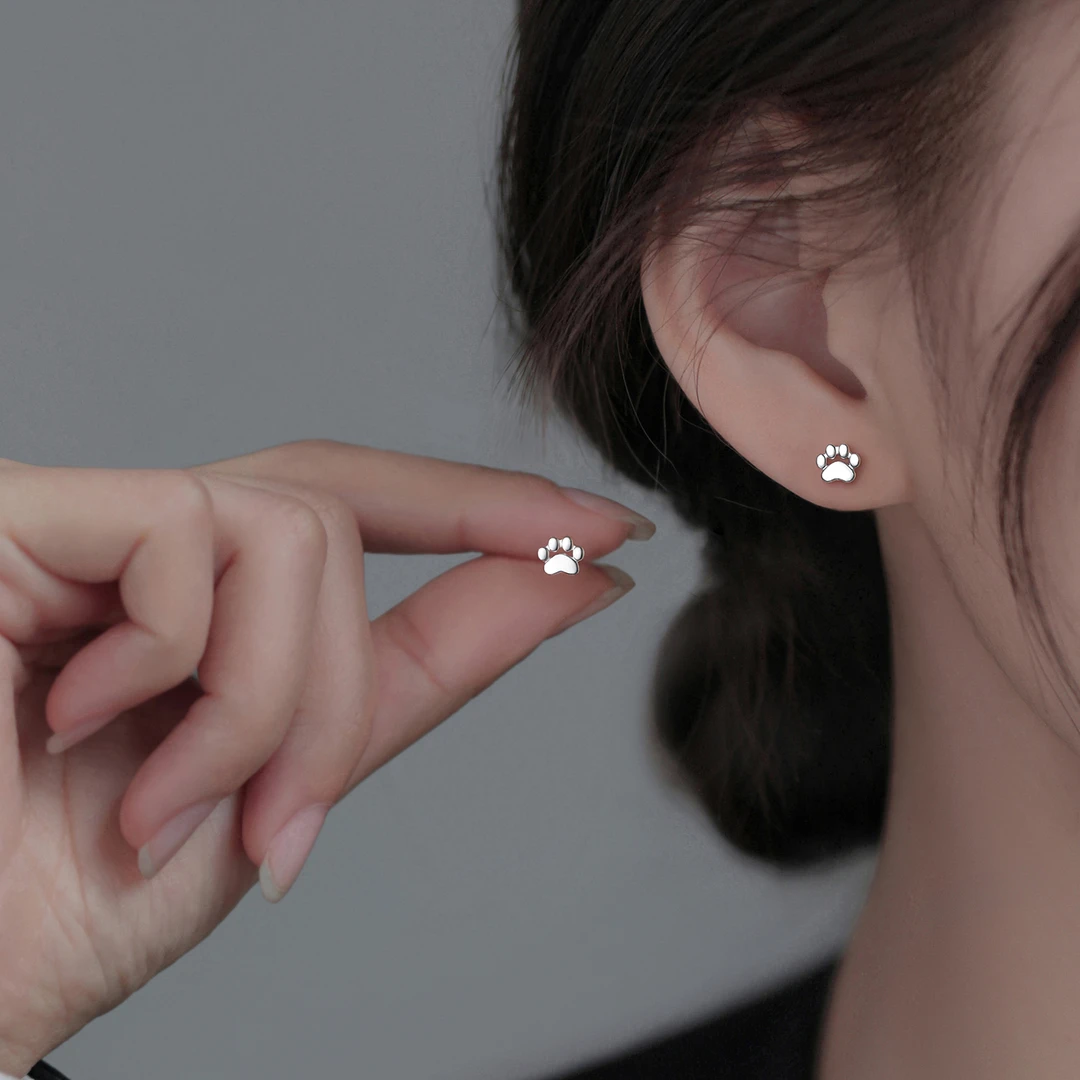 足银耳饰 999纯银猫爪耳钉女生小巧养耳洞可爱小众甜美免摘小清新