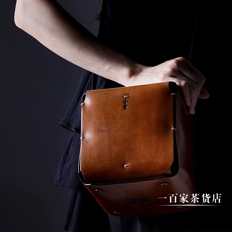 学古|小方茶箱 意大利牛皮手工擦色三色可选露营高档简约轻奢野营
