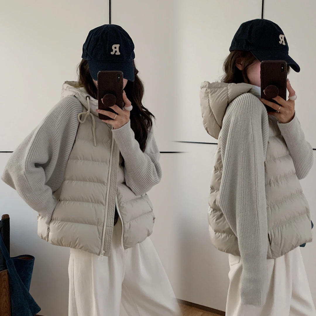 2025欧货新款针织拼接羽绒棉服女短款显瘦连帽棉衣棉袄冬季外套潮