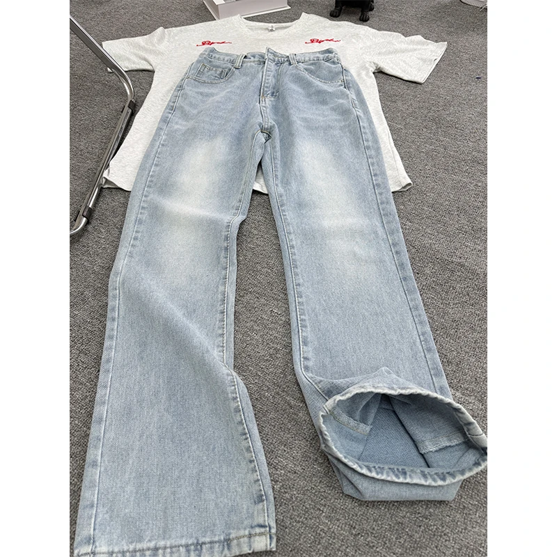 美式复古cleanfit牛仔裤男水洗高街vibe微喇裤百搭修身直筒长裤子