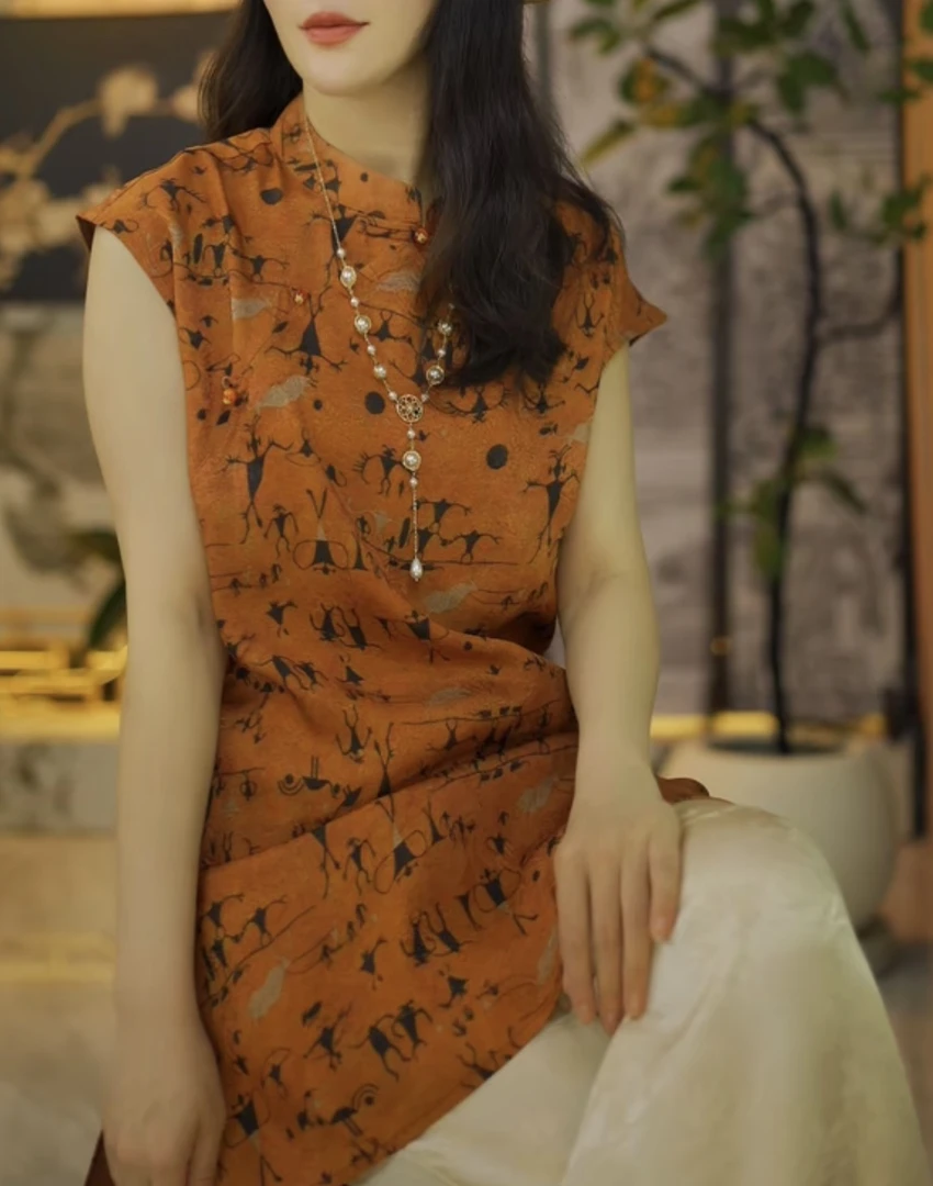 橙霞国风无袖老钱风显瘦复古提花上衣中国风