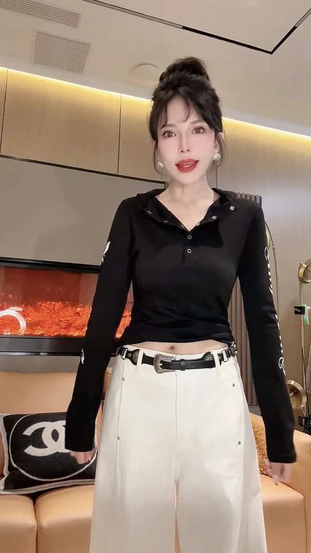 25夏新款时髦辣妹休闲百搭撞色字母连帽修身显瘦长袖防晒T恤上衣