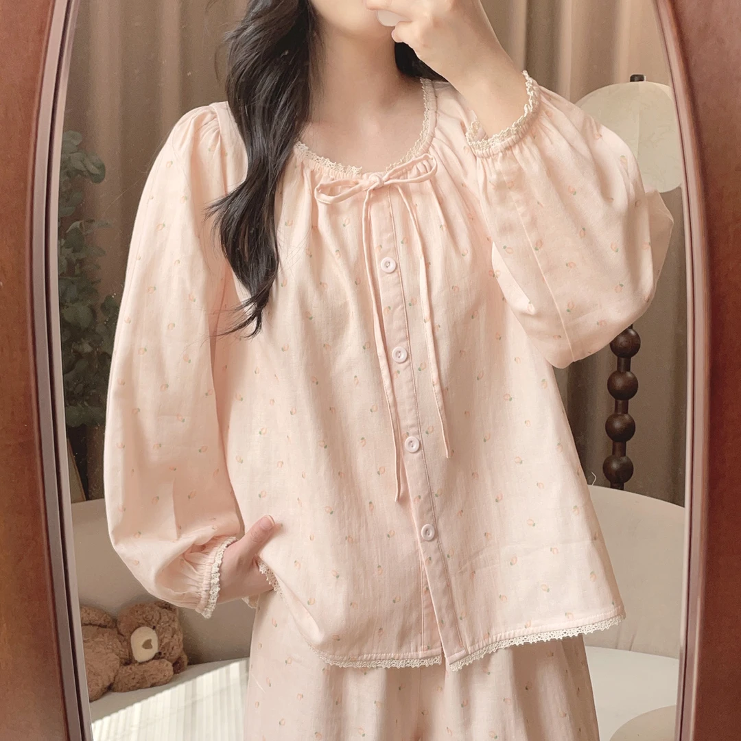 【5991小橘朵】春秋季甜美长袖纯棉可外穿公主家居服睡衣宽松睡衣