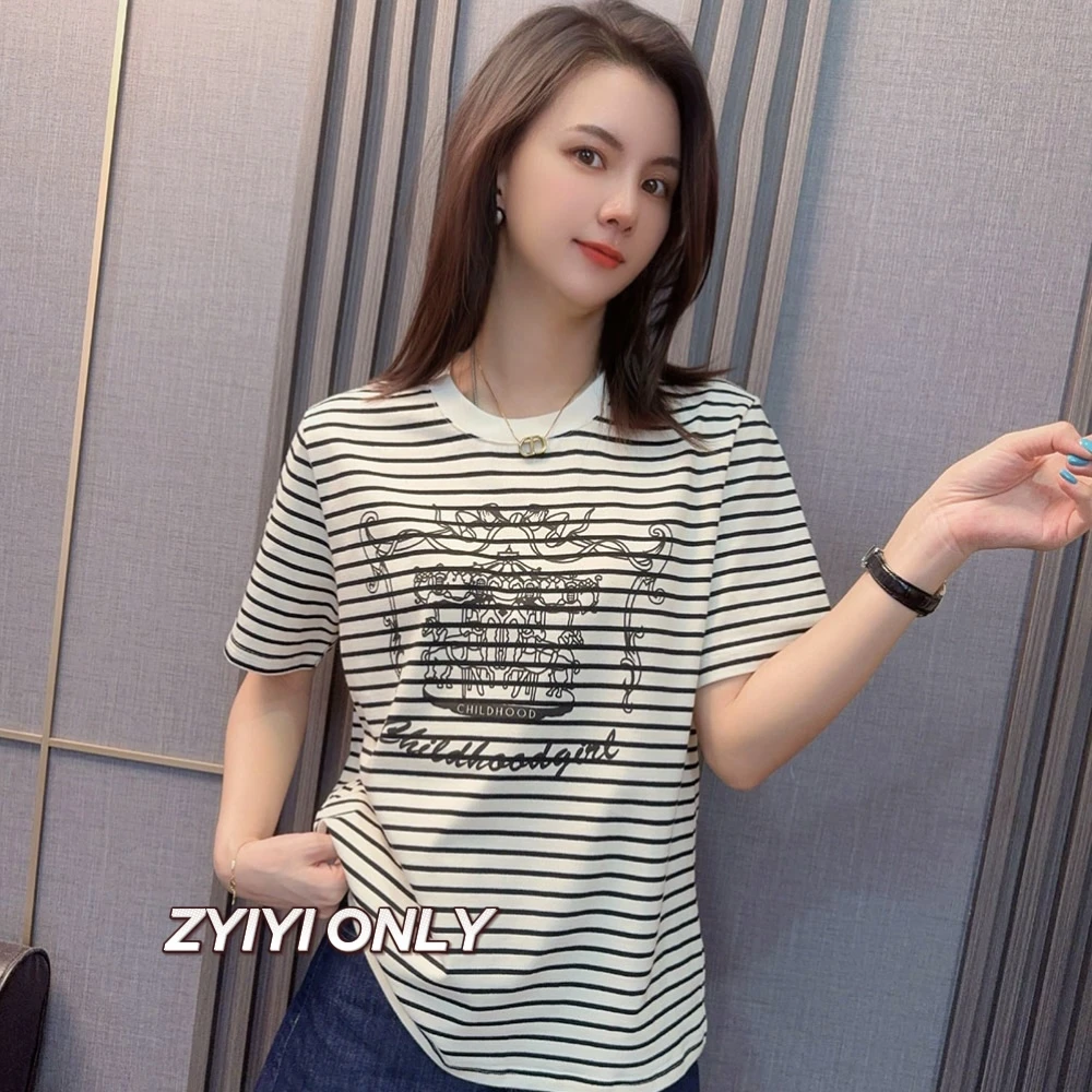 【旋转木马】印花短袖T恤修身显瘦2025春夏新款休闲百搭上衣女