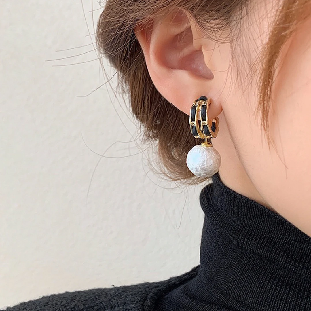 铜合金仿珍珠耳饰 轻奢小香风棉花珍珠耳环复古法式气质两戴耳饰