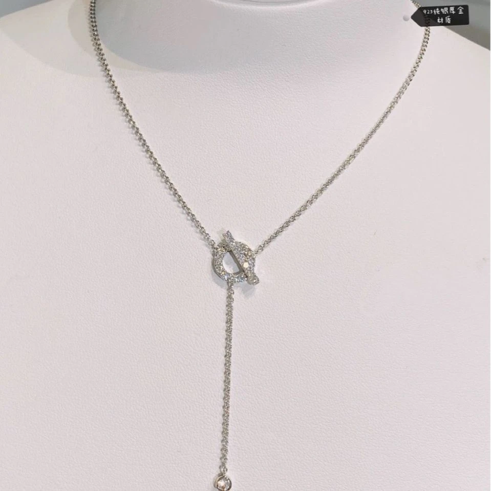 合金木质项链 Q型猪鼻子项链女百搭时尚潮流镶钻锁骨链气质轻奢