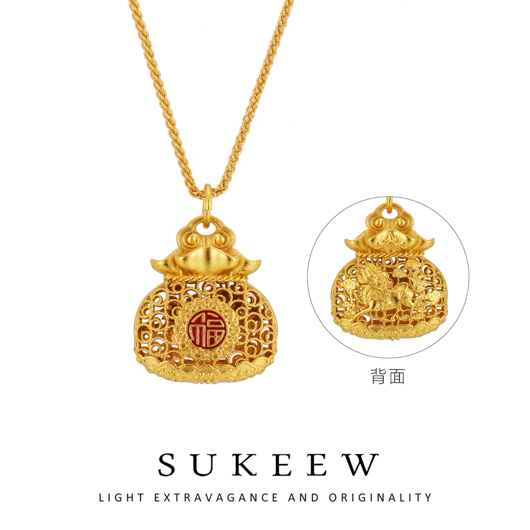 SUKEEW/酥可 镀k金 新中式花丝麒麟精致小福袋项链767105