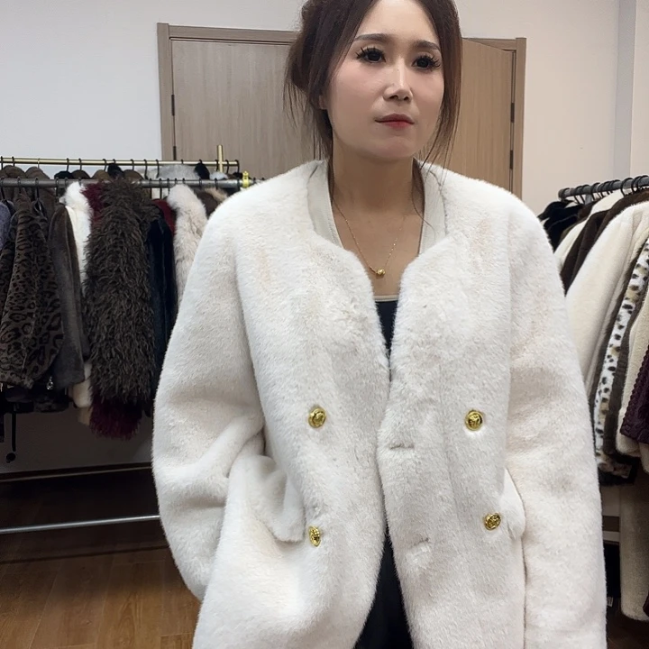 皮毛一体外套女中长款