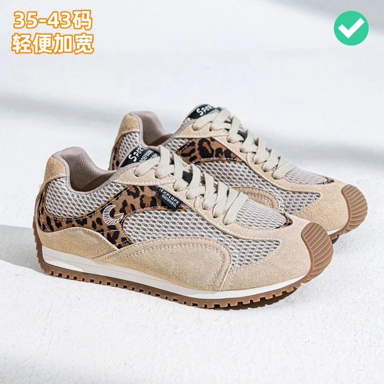 秋季磨砂皮拼网面撞色德训鞋加肥加宽阿甘鞋轻便大码女鞋41-42-43