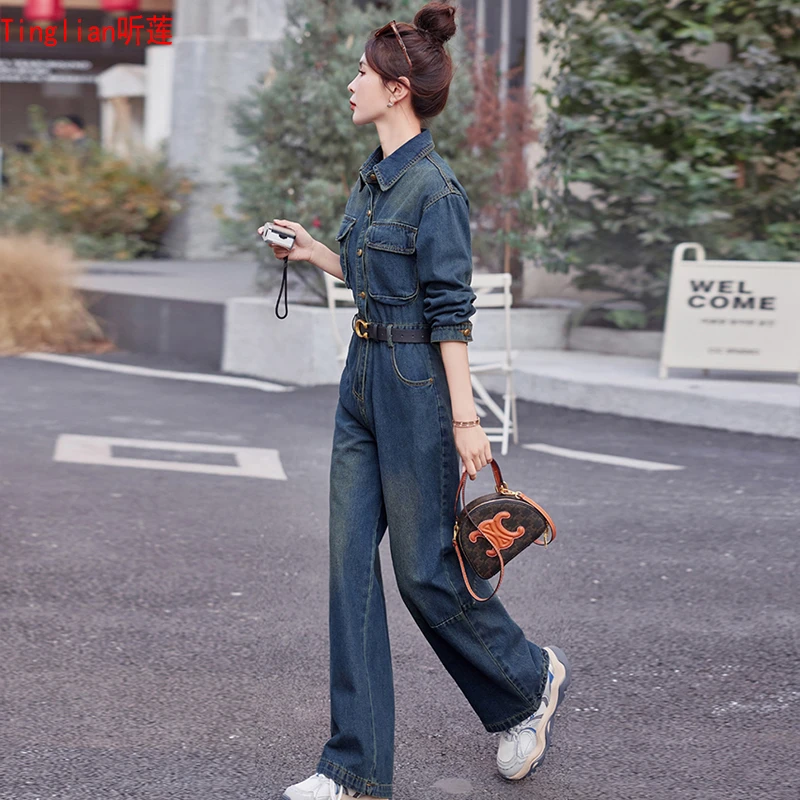 牛子连体裤女套装2025春秋新款收腰气质广州十三行连衣裤阔腿女装