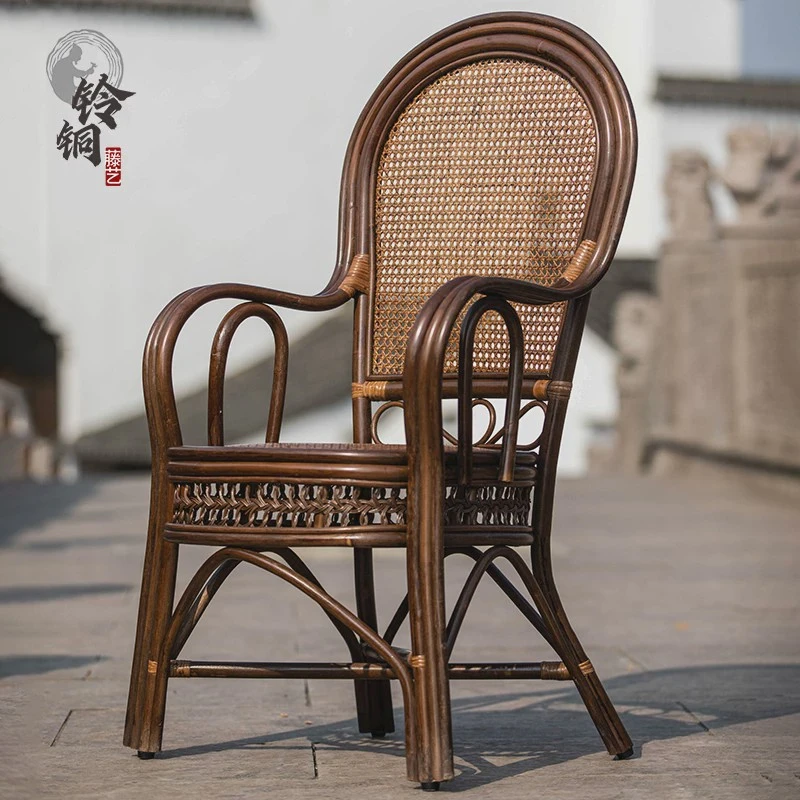 藤椅天然印尼真藤单人老人藤编靠背办公椅休闲腾椅家用阳台三件套