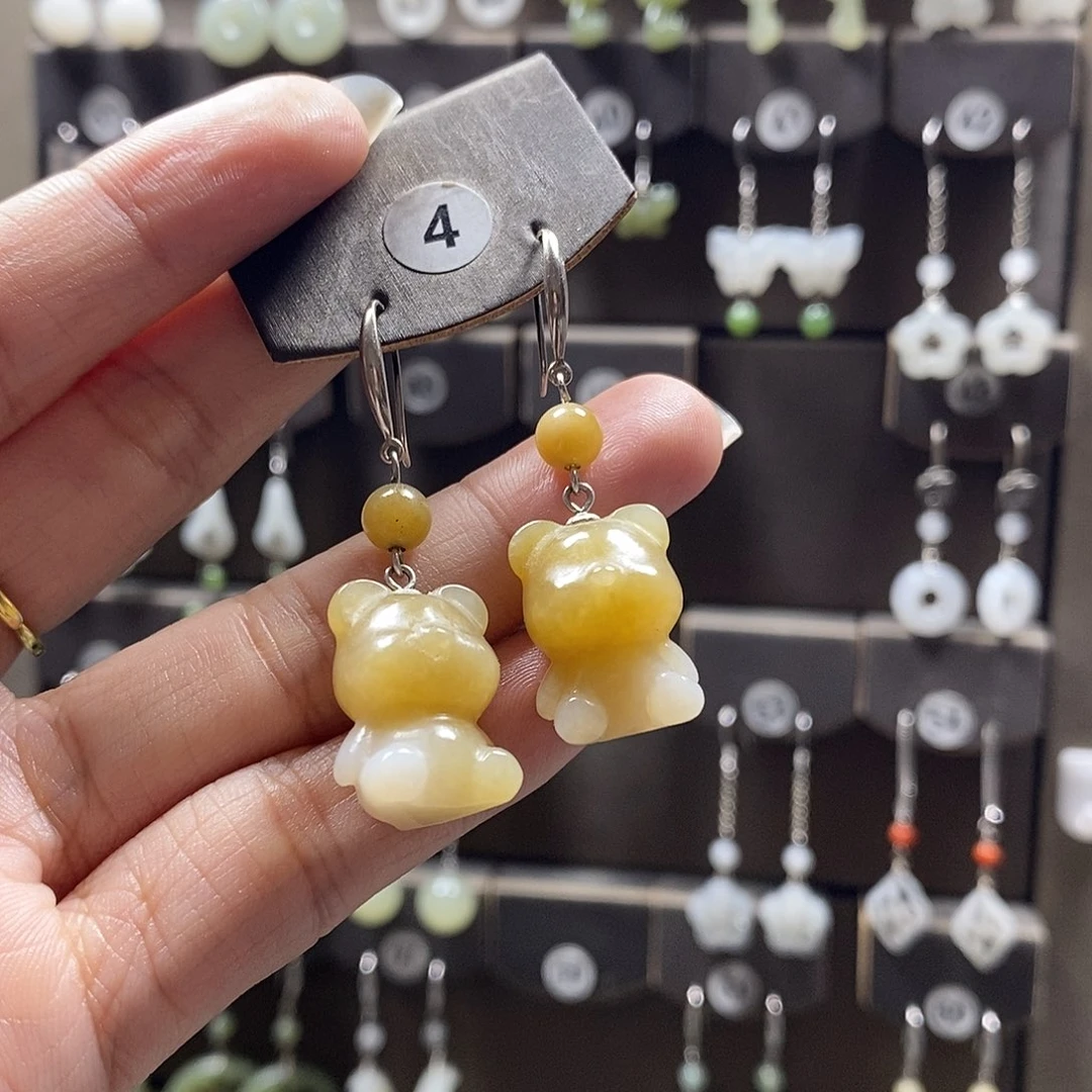 和田玉银S925镶嵌耳饰筠**书